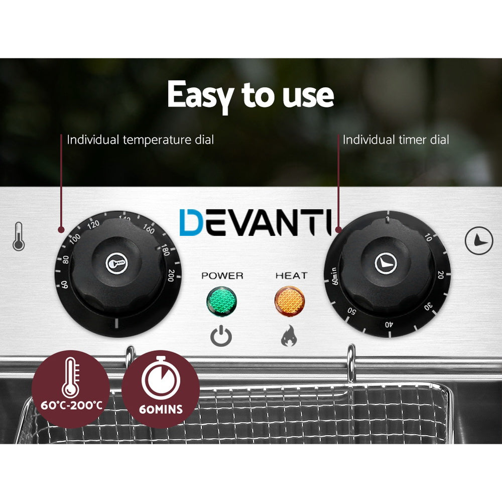 Devanti 20L Electric Commercial Deep Fryer Double Baskets 4400W-Appliances > Kitchen Appliances-PEROZ Accessories