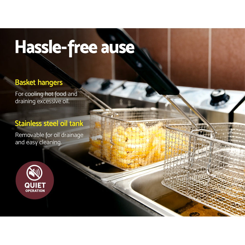 Devanti 20L Electric Commercial Deep Fryer Double Baskets 4400W-Appliances > Kitchen Appliances-PEROZ Accessories