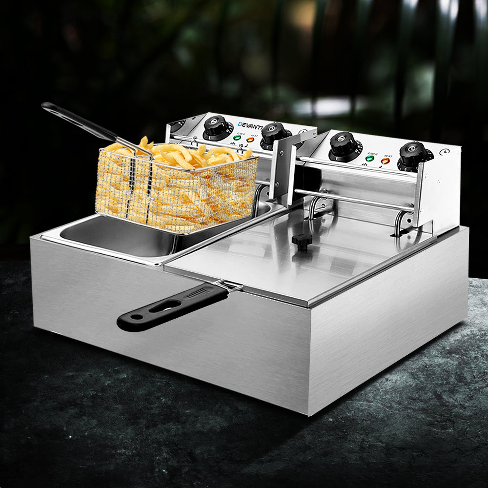 Devanti 20L Electric Commercial Deep Fryer Double Baskets 4400W-Appliances > Kitchen Appliances-PEROZ Accessories