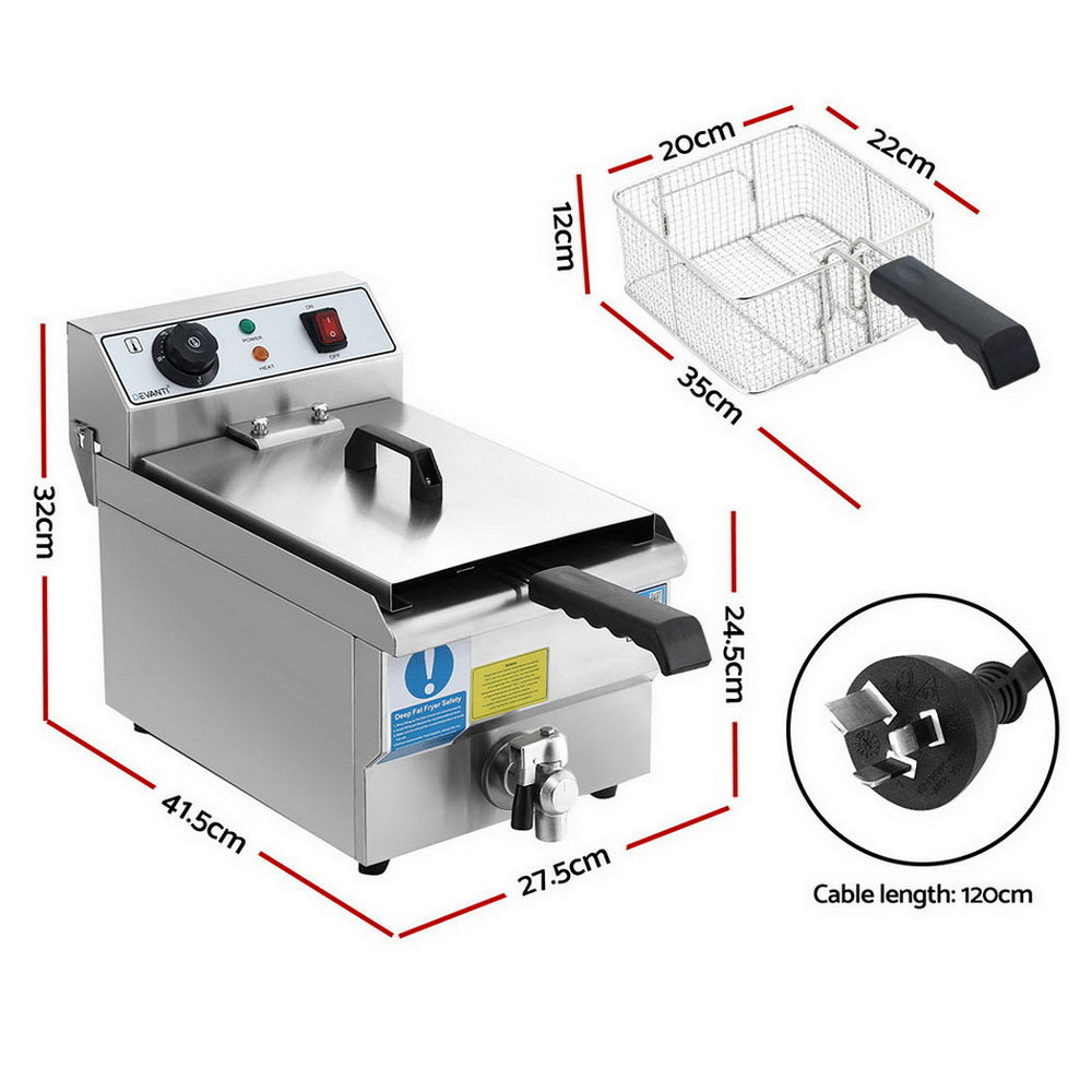 Devanti 3000W Electric Deep Fryer 10L Stainless Steel Fryer w/ Basket & Lid-Appliances > Kitchen Appliances > Deep Fryers-PEROZ Accessories