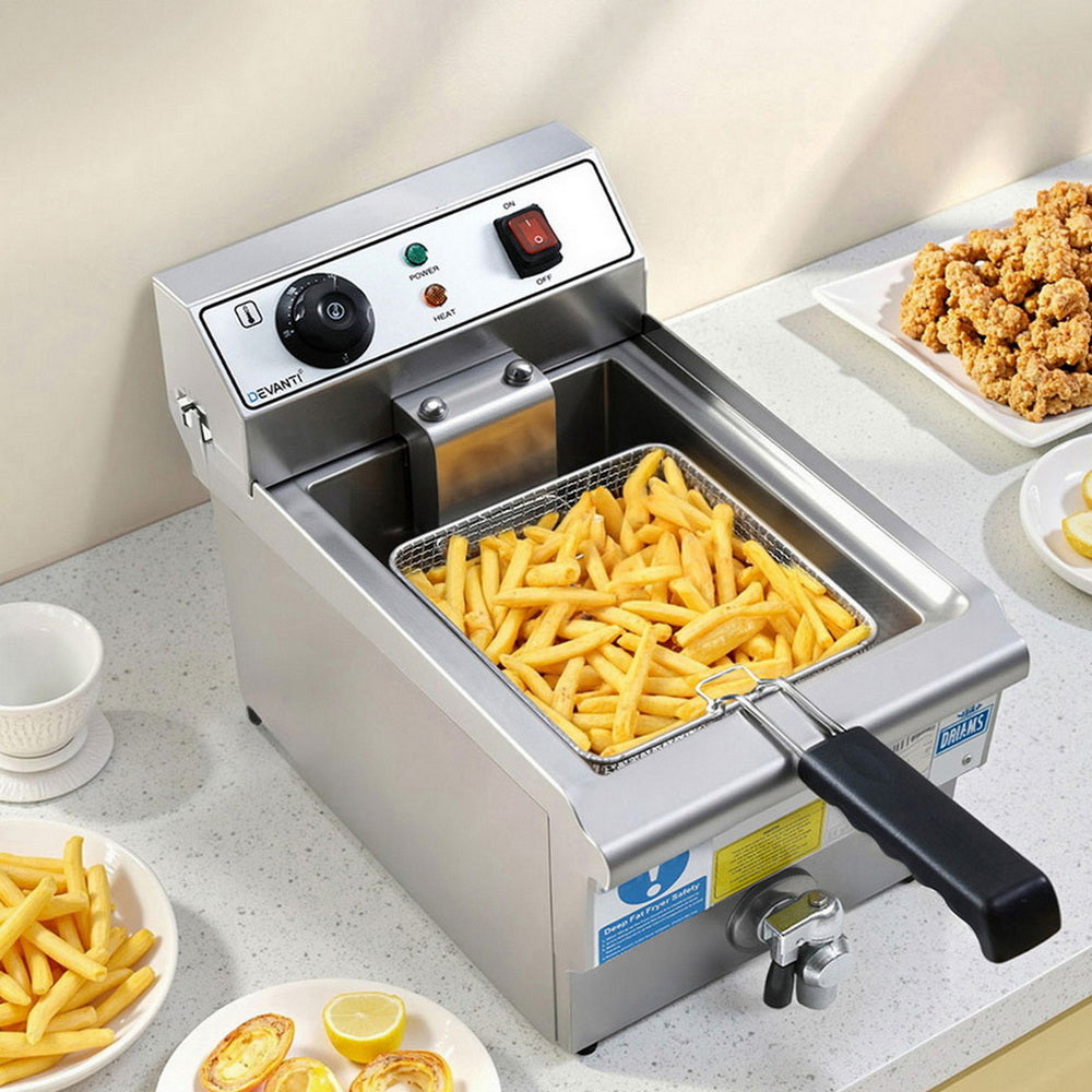 Devanti 3000W Electric Deep Fryer 10L Stainless Steel Fryer w/ Basket & Lid-Appliances > Kitchen Appliances > Deep Fryers-PEROZ Accessories