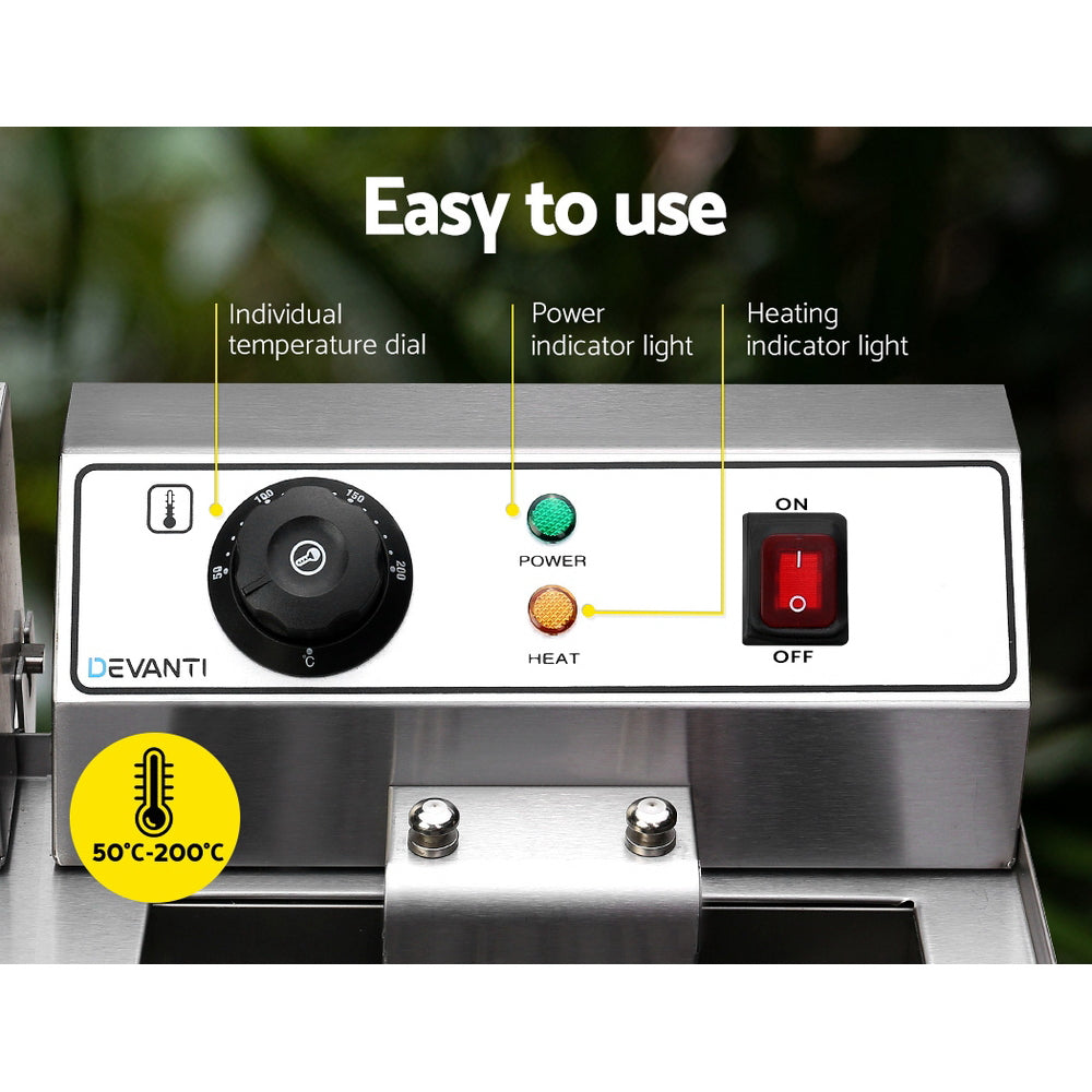 Devanti 20L Electric Commercial Deep Fryer Double Baskets Oil Taps 6000W-Appliances > Kitchen Appliances-PEROZ Accessories