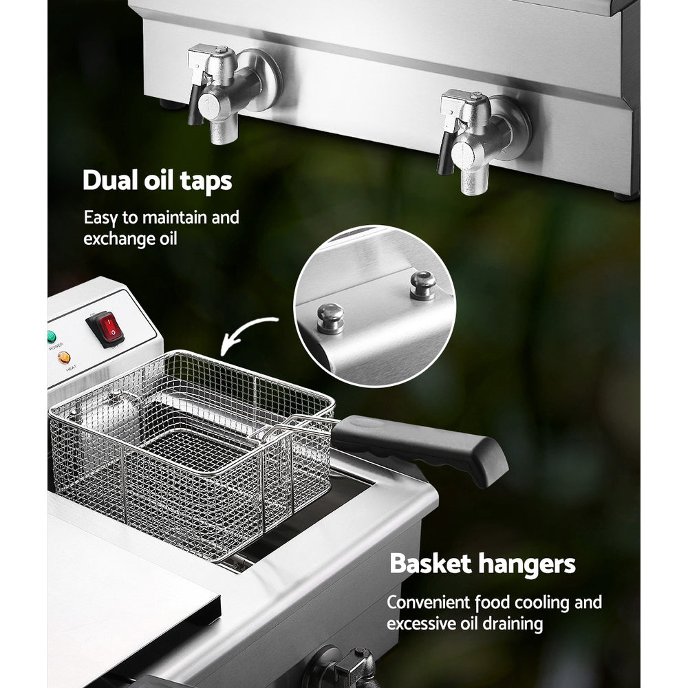 Devanti 20L Electric Commercial Deep Fryer Double Baskets Oil Taps 6000W-Appliances > Kitchen Appliances-PEROZ Accessories