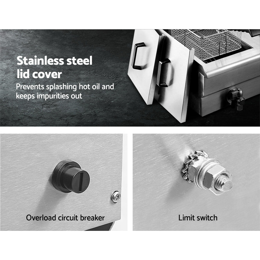 Devanti 20L Electric Commercial Deep Fryer Double Baskets Oil Taps 6000W-Appliances > Kitchen Appliances-PEROZ Accessories