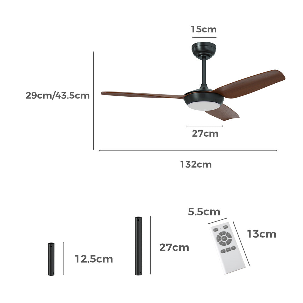 Vevare 52" Ceiling Fan with Light DC Remote Control 5 Speed Walnut-Ceiling Fan-PEROZ Accessories