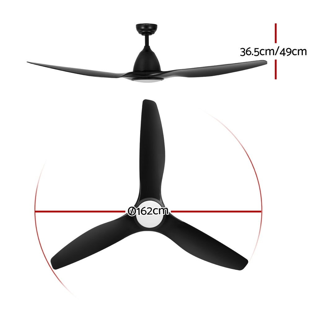 Devanti 64 Inch Ceiling Fan DC Motor w/Light w/Remote - Black-Appliances > Fans > Ceiling Fans-PEROZ Accessories
