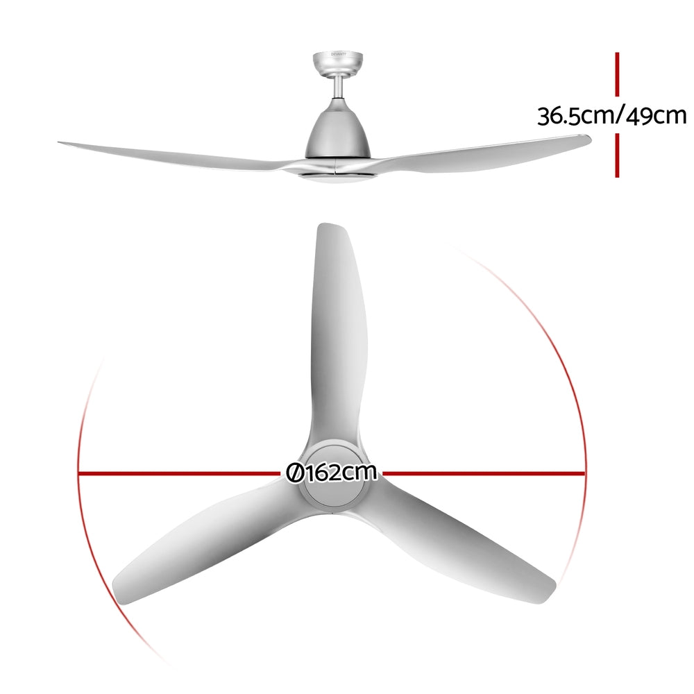 Devanti 64 Inch Ceiling Fan DC Motor w/Light w/Remote - Silver-Appliances > Fans > Ceiling Fans-PEROZ Accessories