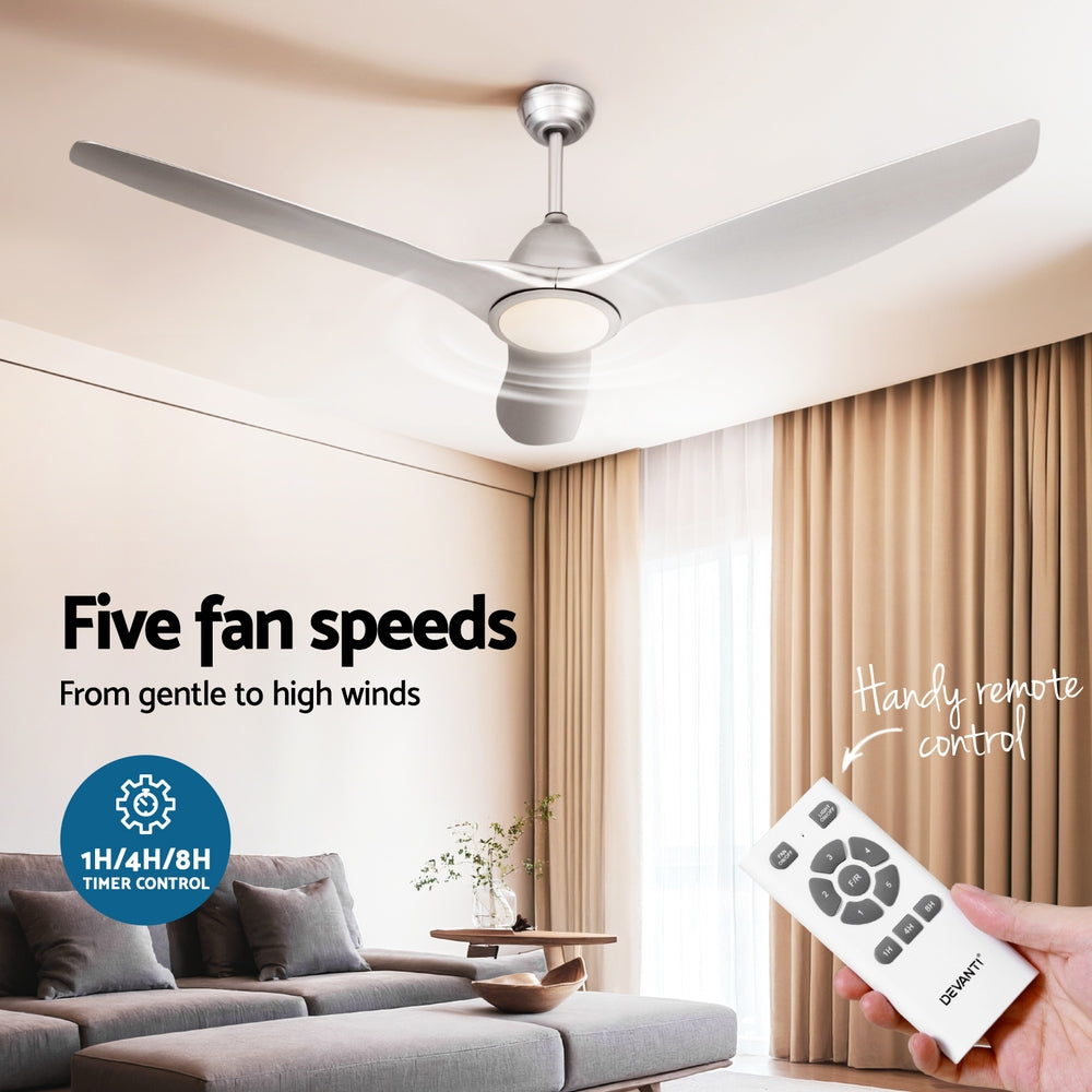 Devanti 64 Inch Ceiling Fan DC Motor w/Light w/Remote - Silver-Appliances > Fans > Ceiling Fans-PEROZ Accessories