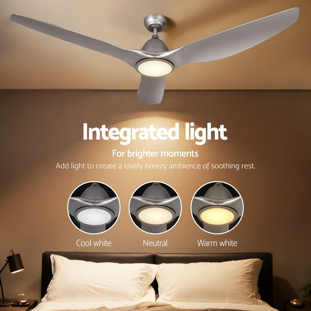 Devanti 64 Inch Ceiling Fan DC Motor w/Light w/Remote - Silver-Appliances > Fans > Ceiling Fans-PEROZ Accessories