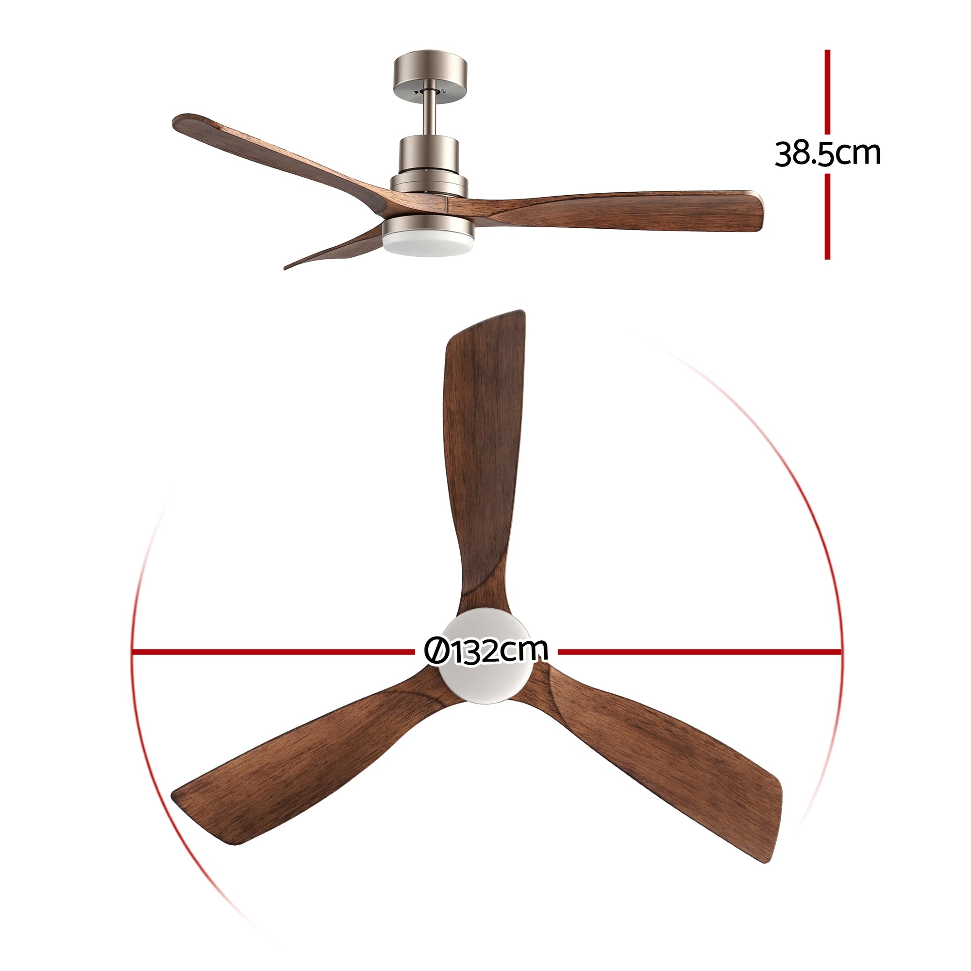 Devanti 52" Ceiling Fan with Light Remote Control DC Motor Smart App Timber Blades Brown-Appliances > Fans > Ceiling Fans-PEROZ Accessories