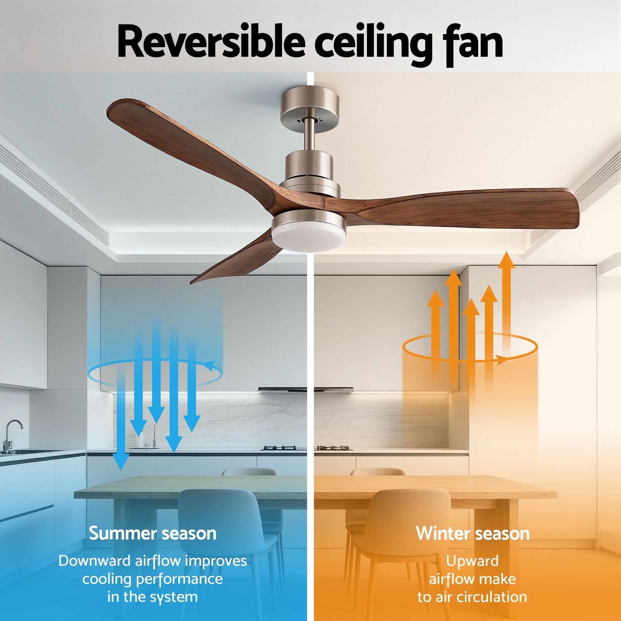 Devanti 52" Ceiling Fan with Light Remote Control DC Motor Smart App Timber Blades Brown-Appliances > Fans > Ceiling Fans-PEROZ Accessories