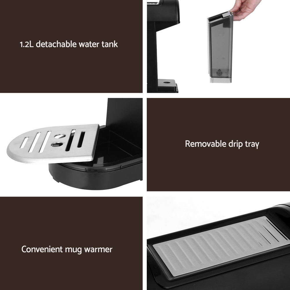 Devanti 20 Bar Coffee Machine Espresso Cafe Maker Black-Appliances > Kitchen Appliances-PEROZ Accessories