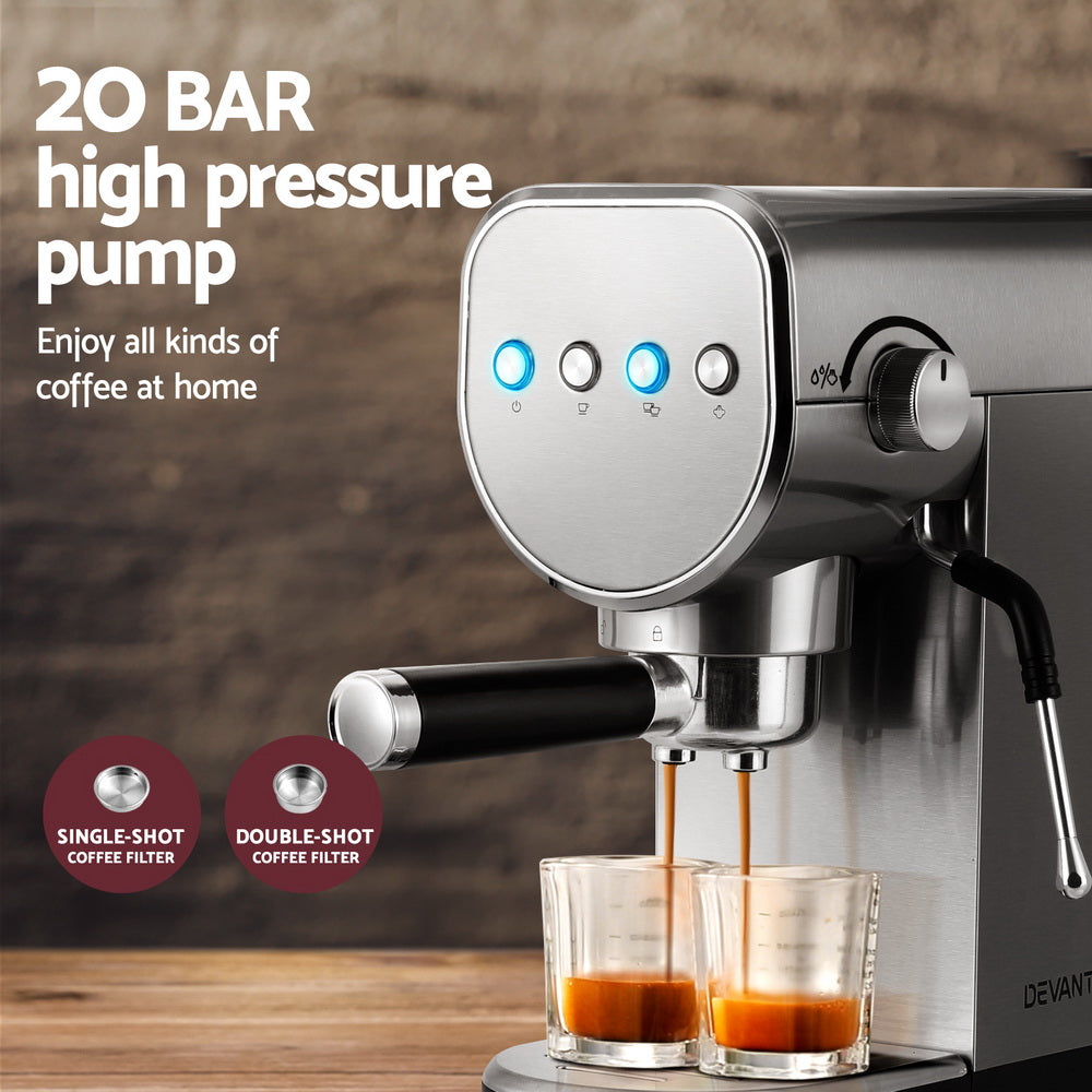 Devanti 20 Bar Coffee Machine Espresso Cafe Maker-Coffee Makers-PEROZ Accessories