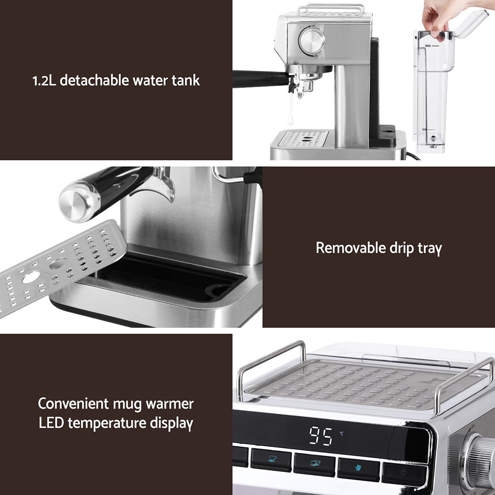 Devanti 20 Bar Coffee Machine Espresso Cafe Maker-Appliances > Kitchen Appliances-PEROZ Accessories