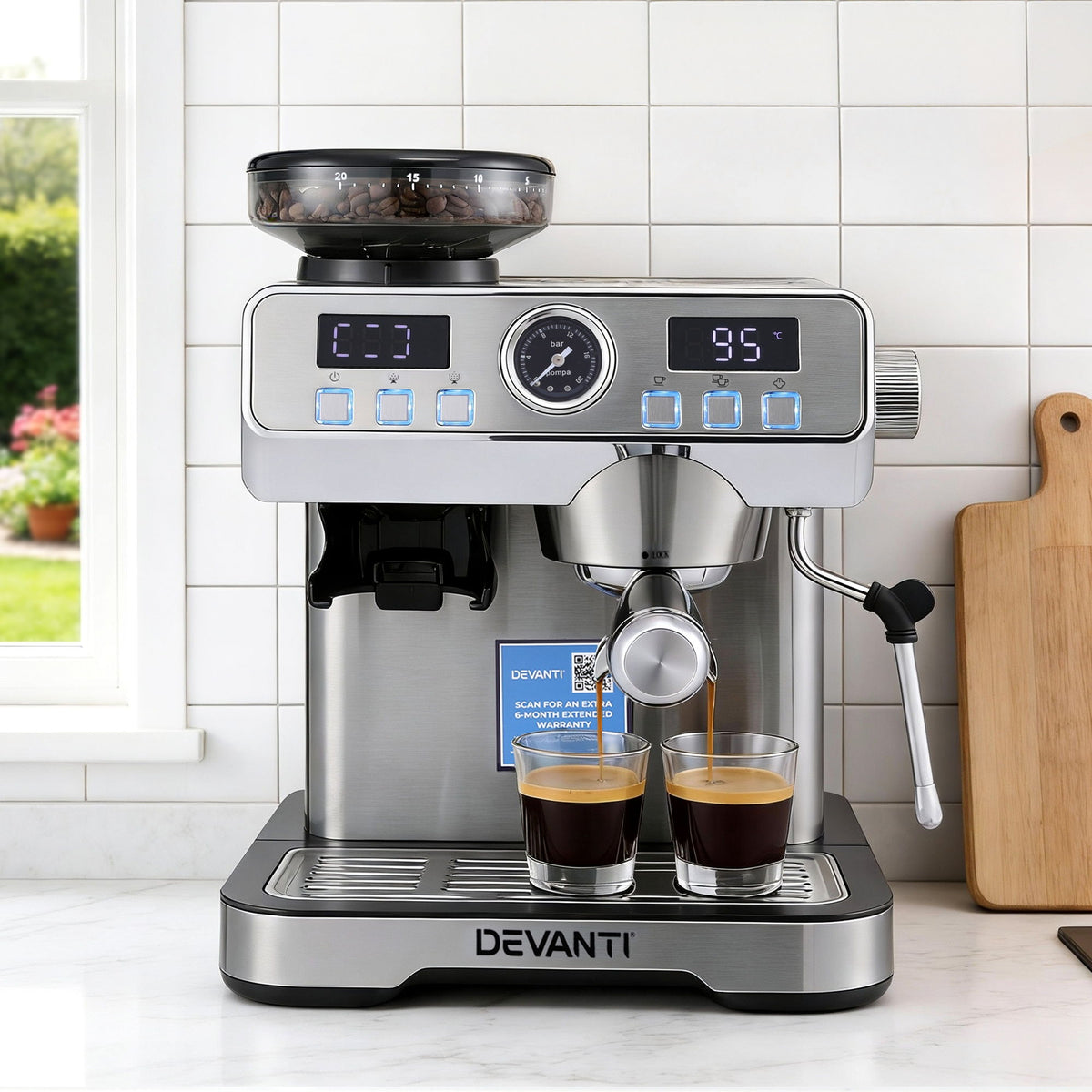 Devanti Coffee Machine Espresso Latte Maker with Grinder Milk Frother Steam Wand-Appliances > Kitchen Appliances > Coffee Machines & Accessories-PEROZ Accessories