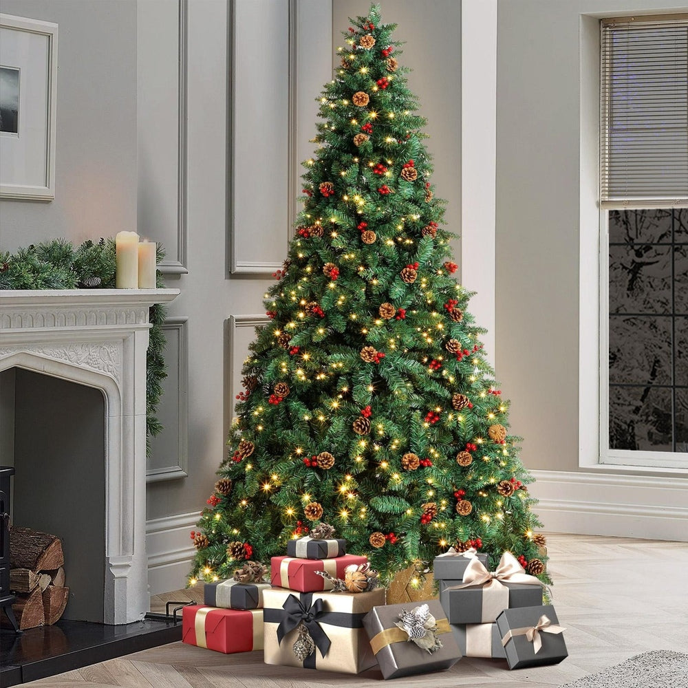 Mazam Christmas Tree 2.1M 7FT Xmas Decorations Green w/ LED Light and Pine Cones-Christmas Trees-PEROZ Accessories