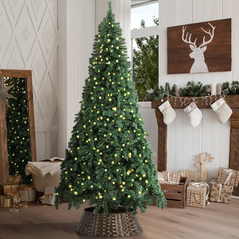 Tinseltown LED Christmas Tree 2.4M 8FT with Rattan Tree Skirt Warm Light Green-Christmas Tree-PEROZ Accessories