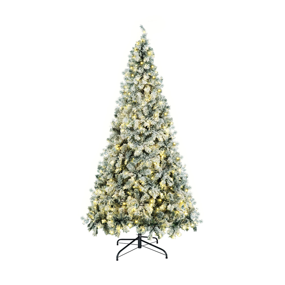 Mazam Christmas Tree 2.4M 8FT Snow Flocked Xmas Decorations Green w/ LED lights-Christmas Trees-PEROZ Accessories