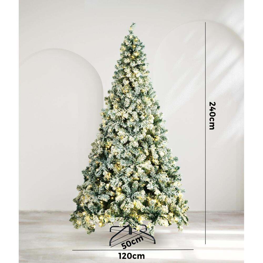 Mazam Christmas Tree 2.4M 8FT Snow Flocked Xmas Decorations Green w/ LED lights-Christmas Trees-PEROZ Accessories