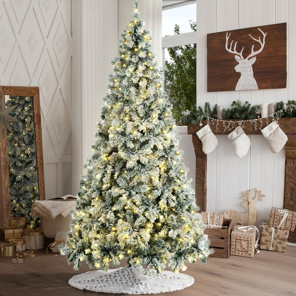Tinseltown LED Christmas Tree 2.1M 7FT with Tree Skirt Light Snow-sprayed Green-Christmas Tree-PEROZ Accessories