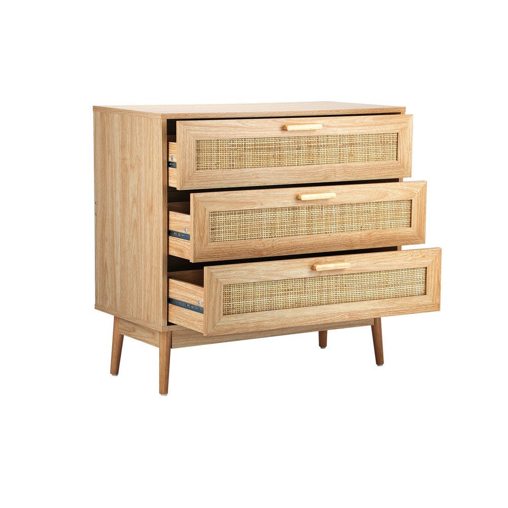 Oikiture 3 Chest of Drawers Tallboy Cabinet Clothes Storage Rattan Furniture-Chest of Drawers-PEROZ Accessories