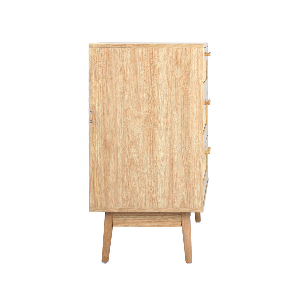 Oikiture 3 Chest of Drawers Tallboy Cabinet Clothes Storage Rattan Furniture-Chest of Drawers-PEROZ Accessories