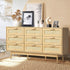 Oikiture 9 Chest of Drawers Dresser Rattan Storage Cabinet Lowboy Bedroom Wooden-Chest of Drawers-PEROZ Accessories