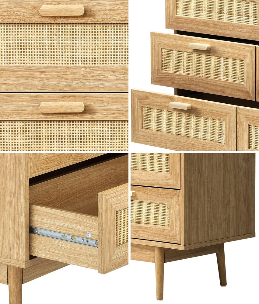 Oikiture 9 Chest of Drawers Dresser Rattan Storage Cabinet Lowboy Bedroom Wooden-Chest of Drawers-PEROZ Accessories