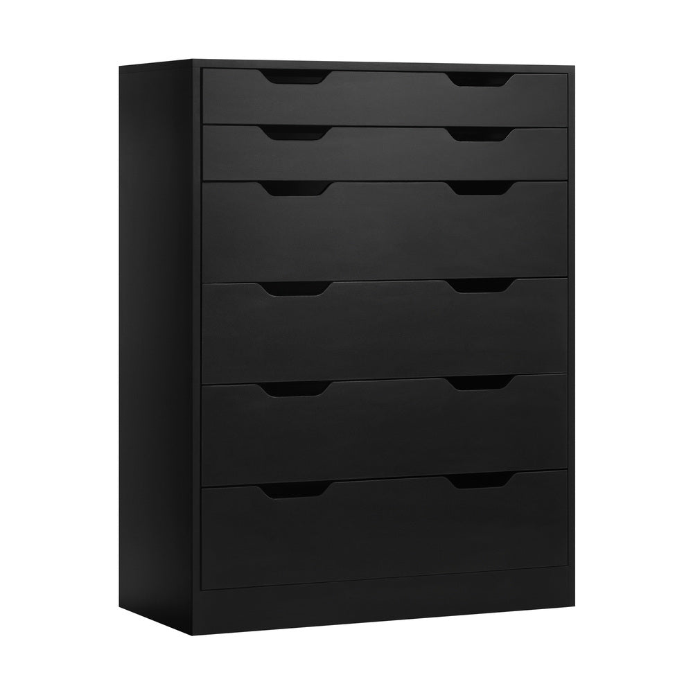 Oikiture 6 Chest of Drawers Tallboy Storage Cabinet Dresser Bedroom Black-Chest of Drawers-PEROZ Accessories