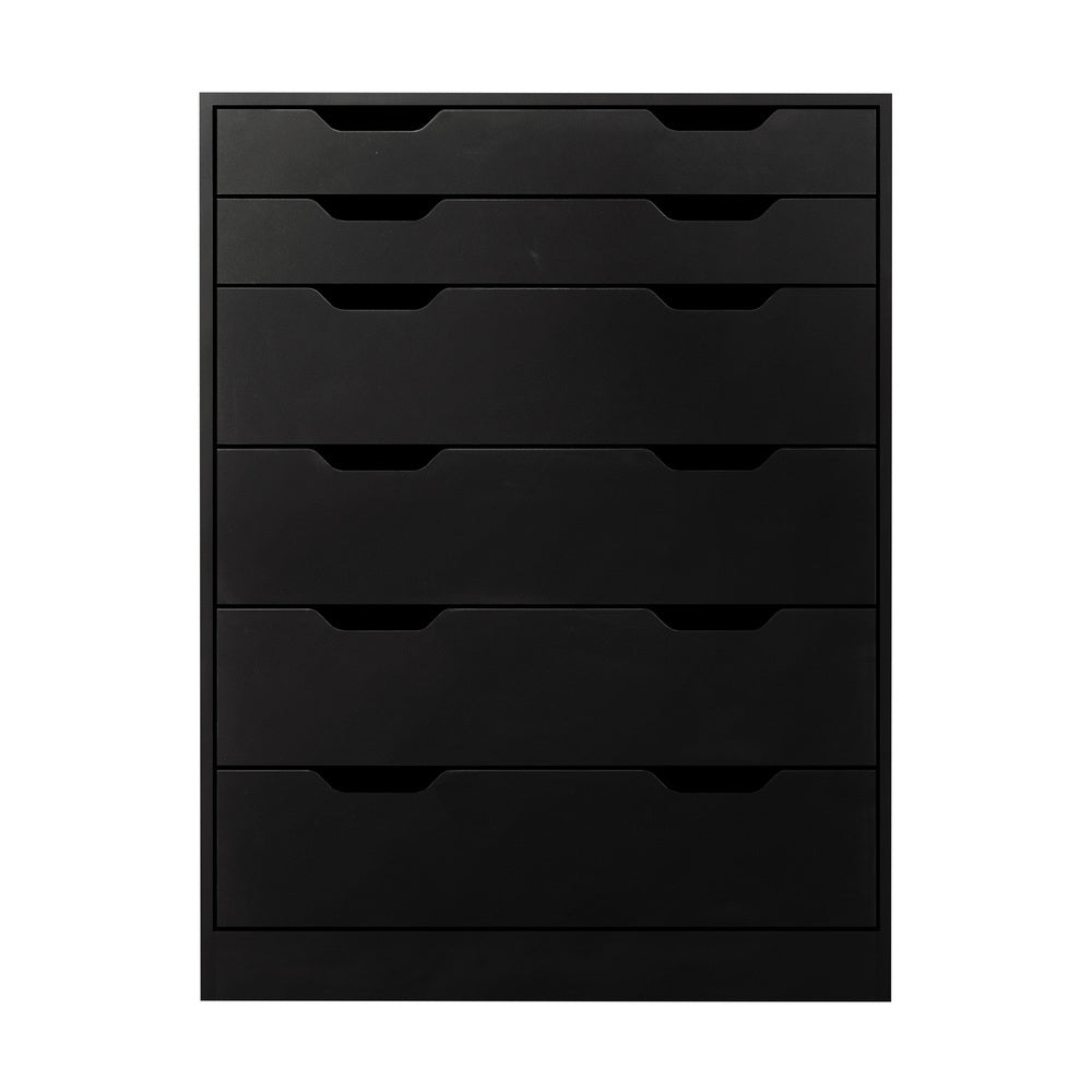 Oikiture 6 Chest of Drawers Tallboy Storage Cabinet Dresser Bedroom Black-Chest of Drawers-PEROZ Accessories