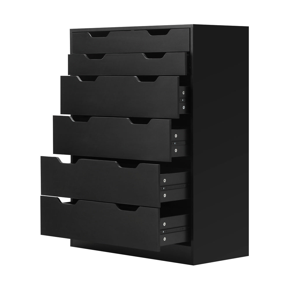 Oikiture 6 Chest of Drawers Tallboy Storage Cabinet Dresser Bedroom Black-Chest of Drawers-PEROZ Accessories