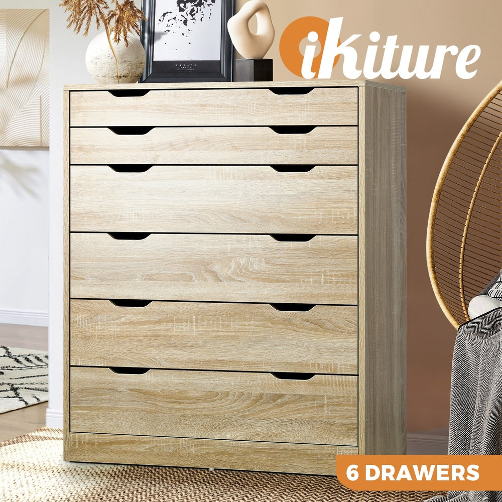 Oikiture 6 Chest of Drawers Tallboy Cabinet Bedroom Clothes Wooden Furniture-Chest of Drawers-PEROZ Accessories