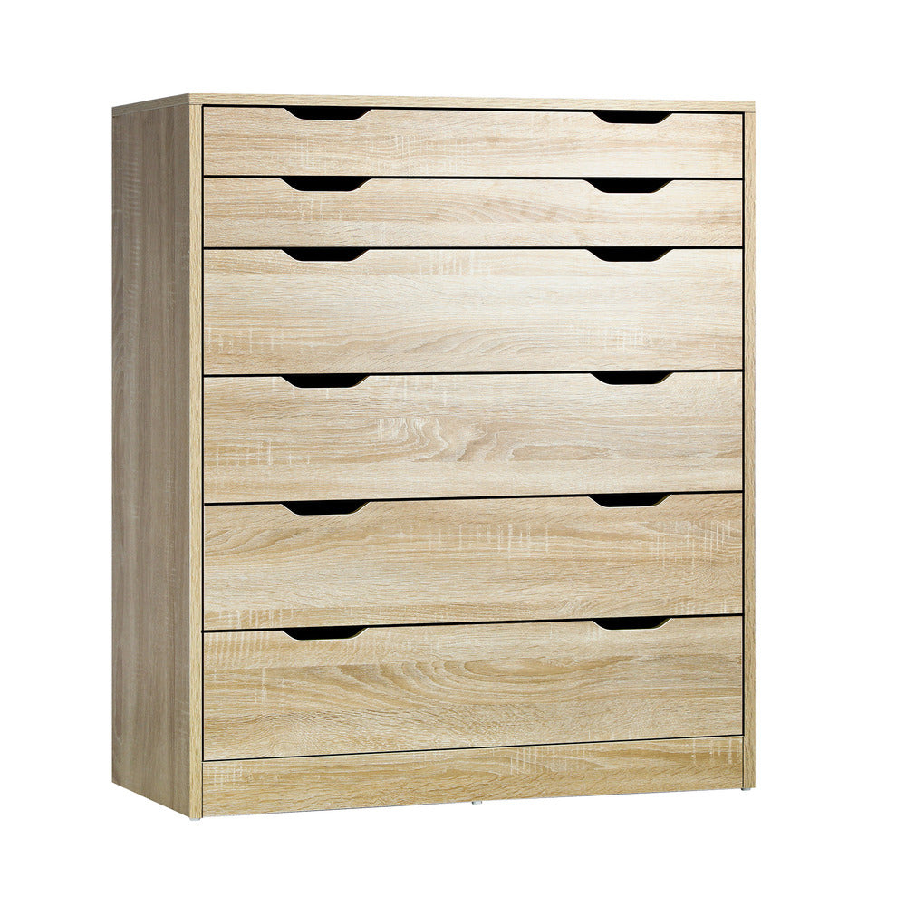 Oikiture 6 Chest of Drawers Tallboy Cabinet Bedroom Clothes Wooden Furniture-Chest of Drawers-PEROZ Accessories