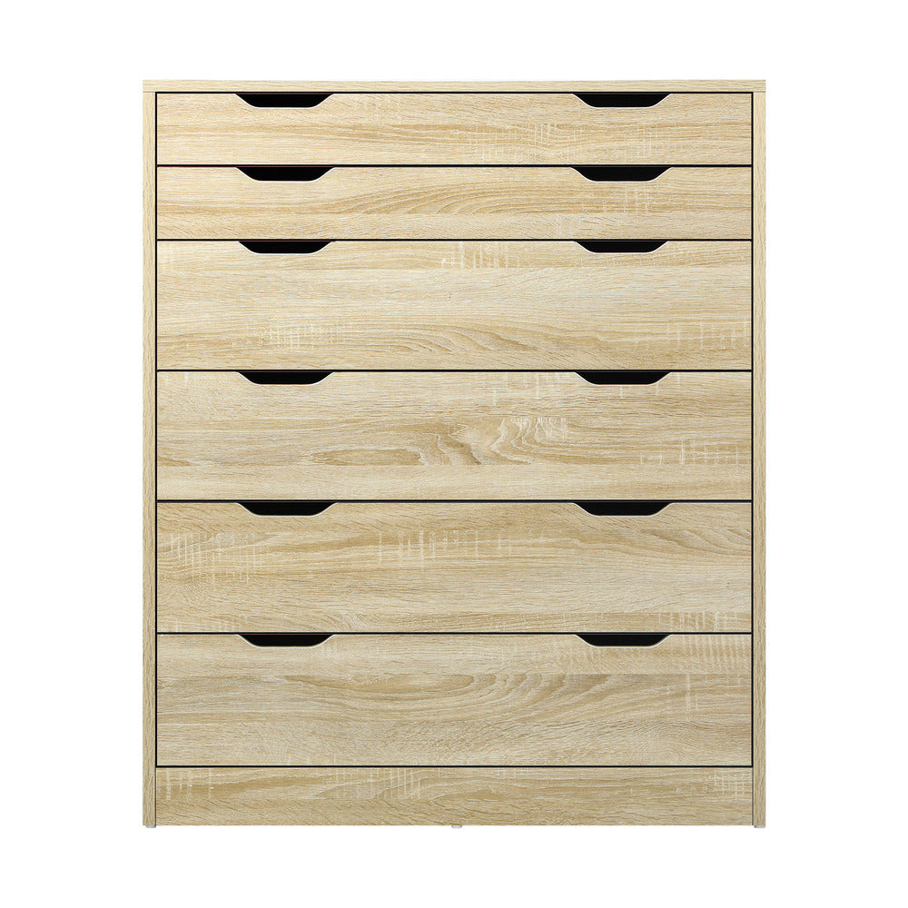 Oikiture 6 Chest of Drawers Tallboy Cabinet Bedroom Clothes Wooden Furniture-Chest of Drawers-PEROZ Accessories