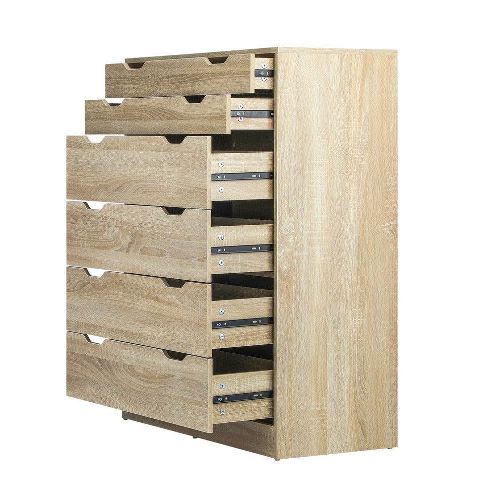 Oikiture 6 Chest of Drawers Tallboy Cabinet Bedroom Clothes Wooden Furniture-Chest of Drawers-PEROZ Accessories