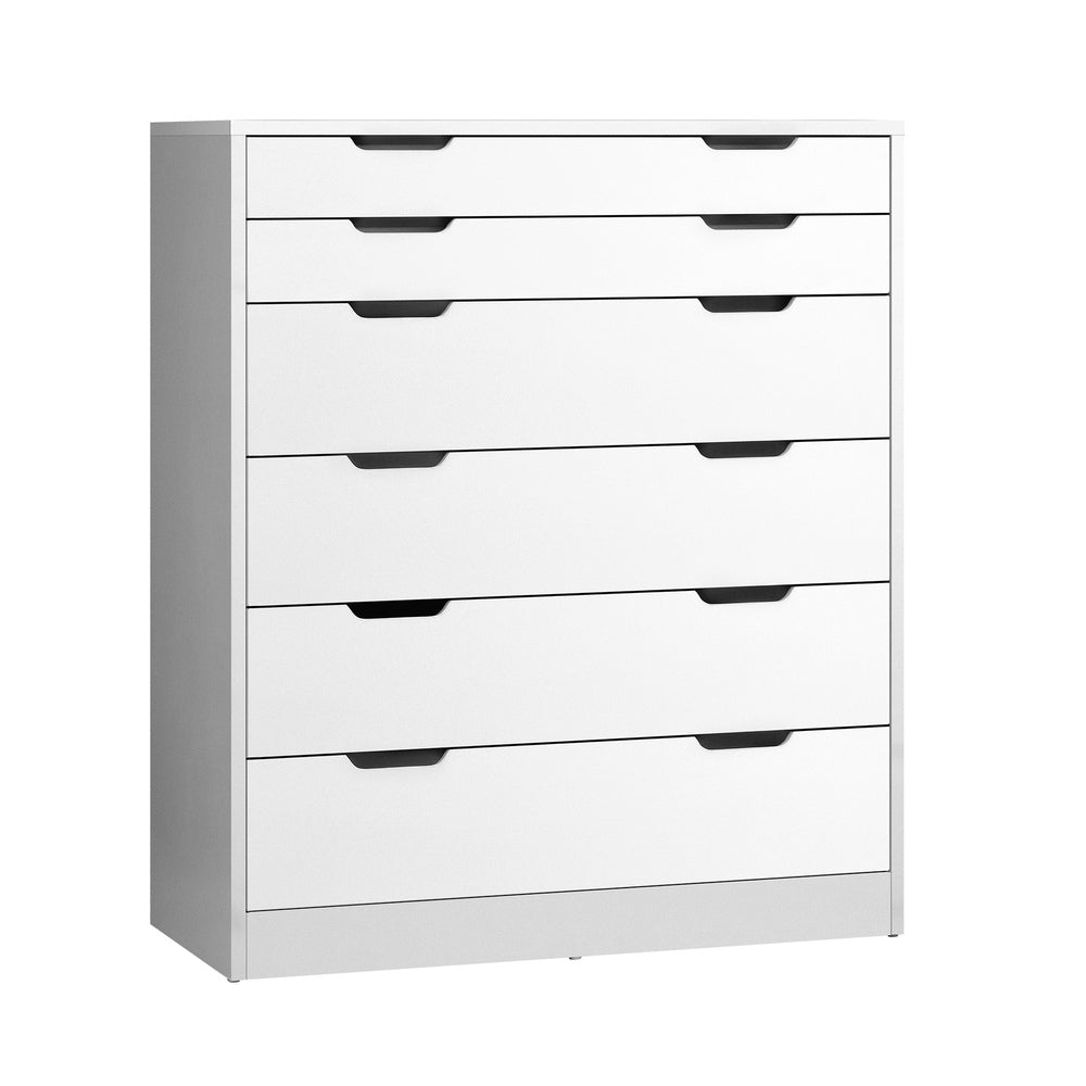 Oikiture 6 Chest of Drawers Tallboy Cabinet Bedroom Clothes White Furniture-Chest of Drawers-PEROZ Accessories