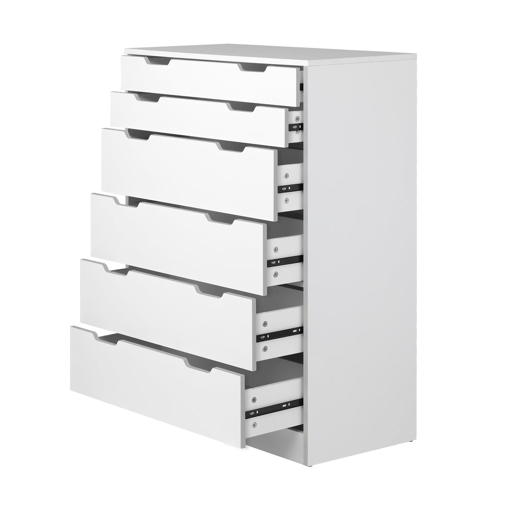 Oikiture 6 Chest of Drawers Tallboy Cabinet Bedroom Clothes White Furniture-Chest of Drawers-PEROZ Accessories