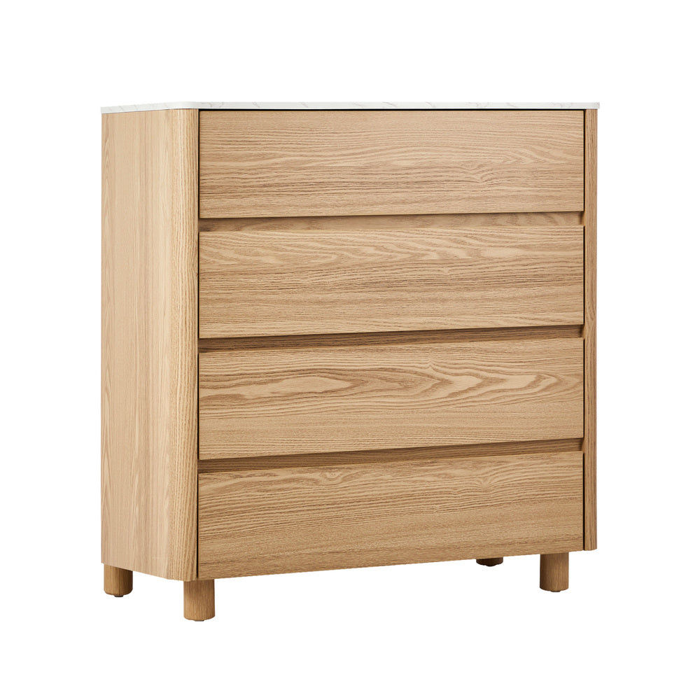 Oikiture 4 Chest of Drawers Dresser Faux Marble Top Natural-Chest of Drawerss-PEROZ Accessories
