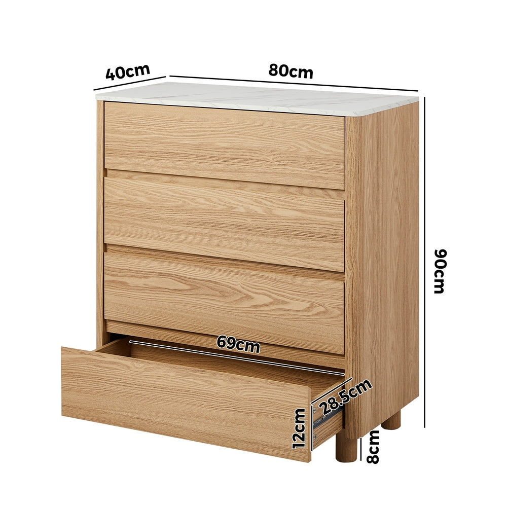 Oikiture 4 Chest of Drawers Dresser Faux Marble Top Natural-Chest of Drawerss-PEROZ Accessories