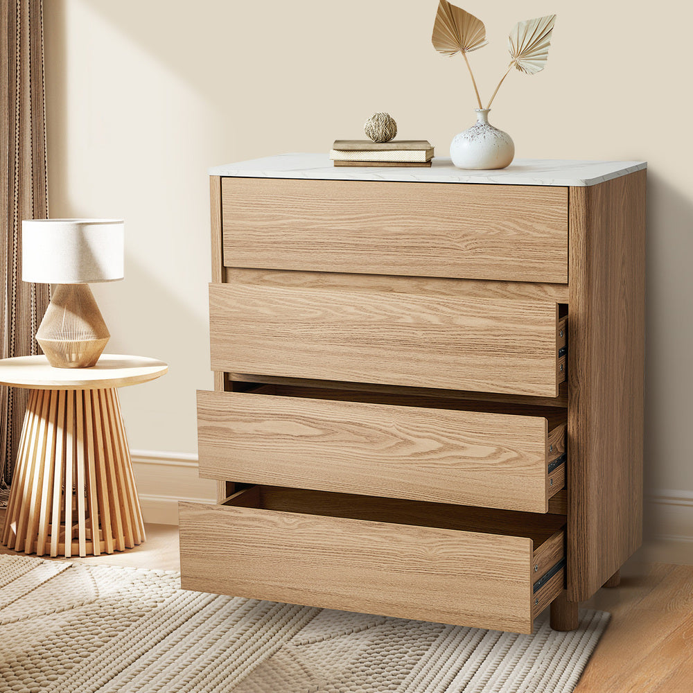 Oikiture 4 Chest of Drawers Dresser Faux Marble Top Natural-Chest of Drawerss-PEROZ Accessories