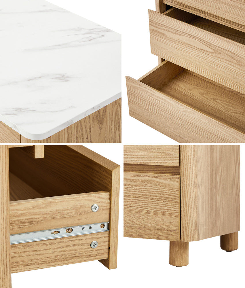 Oikiture 4 Chest of Drawers Dresser Faux Marble Top Natural-Chest of Drawerss-PEROZ Accessories
