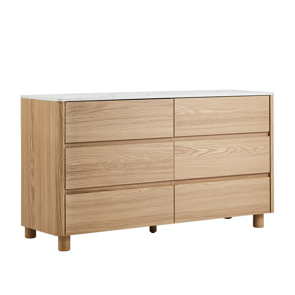 Oikiture 6 Chest of Drawers Dresser Faux Marble Top Natural-Chest of Drawerss-PEROZ Accessories