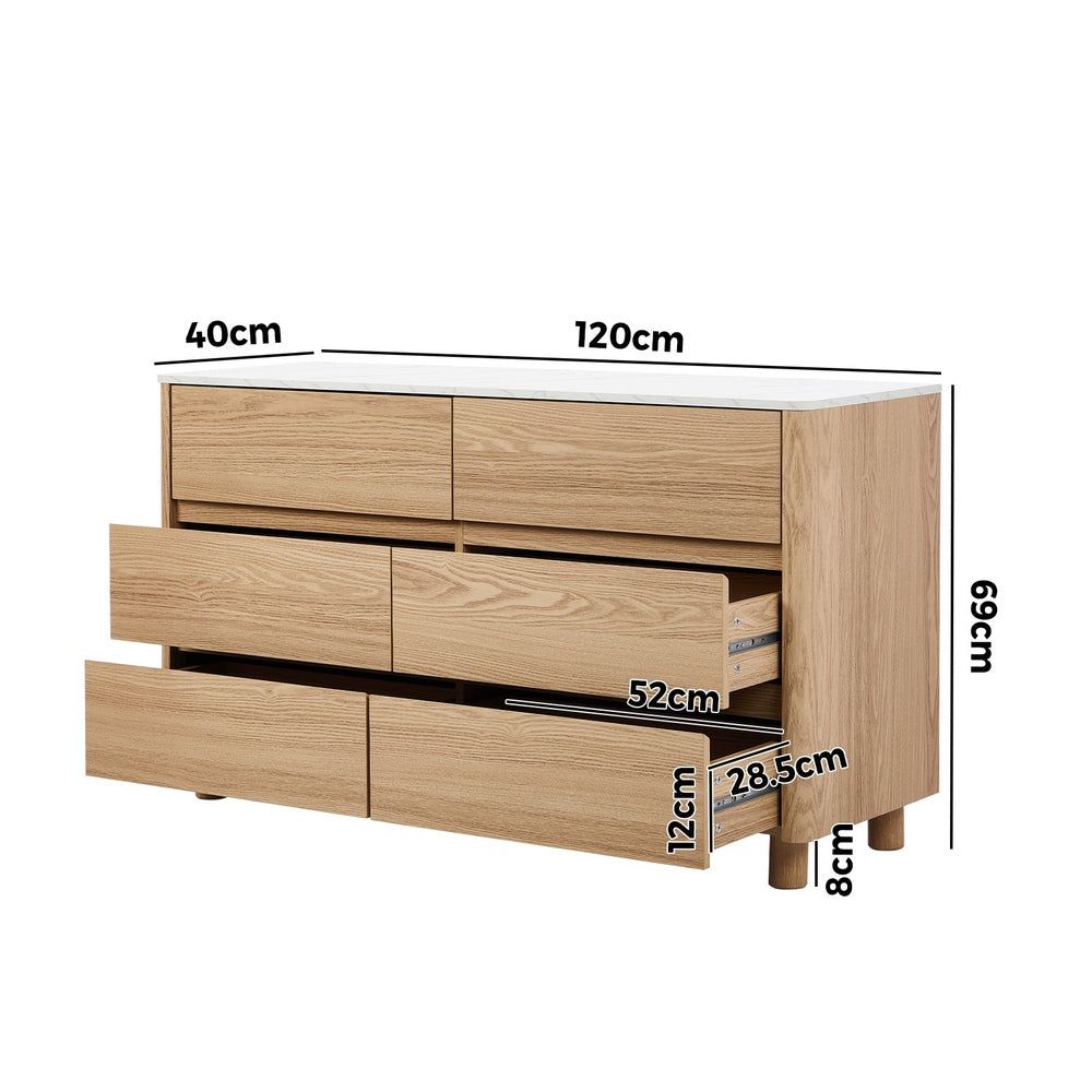 Oikiture 6 Chest of Drawers Dresser Faux Marble Top Natural-Chest of Drawerss-PEROZ Accessories