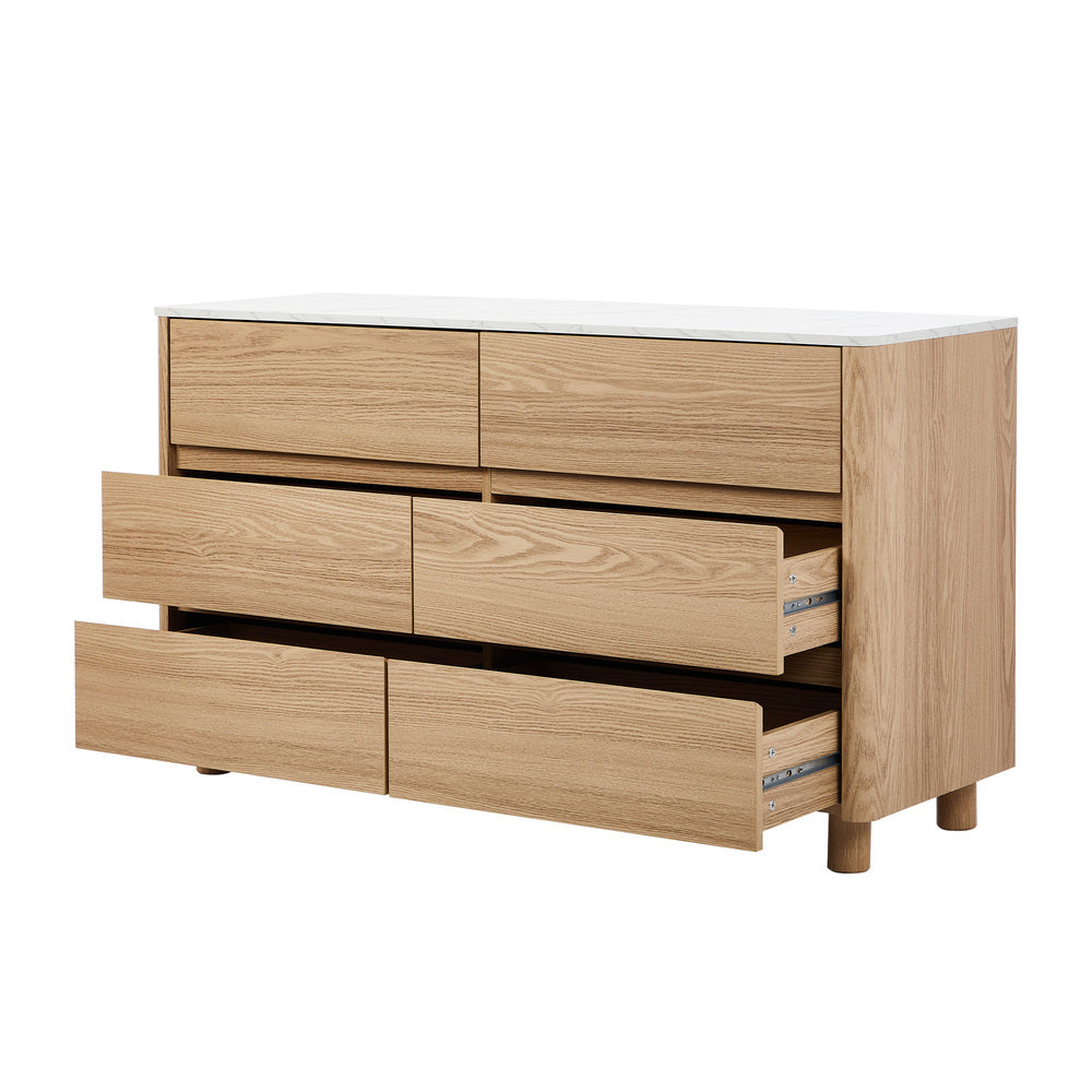 Oikiture 6 Chest of Drawers Dresser Faux Marble Top Natural-Chest of Drawerss-PEROZ Accessories