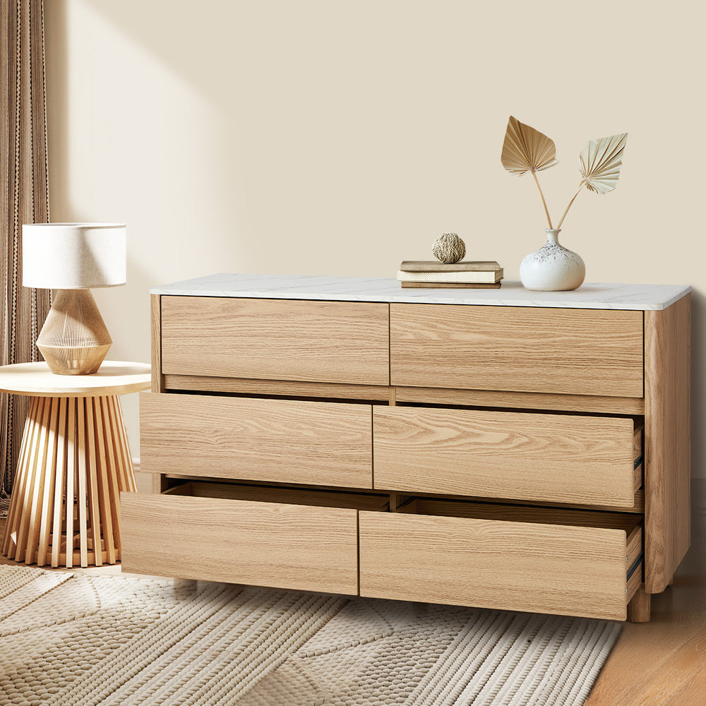 Oikiture 6 Chest of Drawers Dresser Faux Marble Top Natural-Chest of Drawerss-PEROZ Accessories