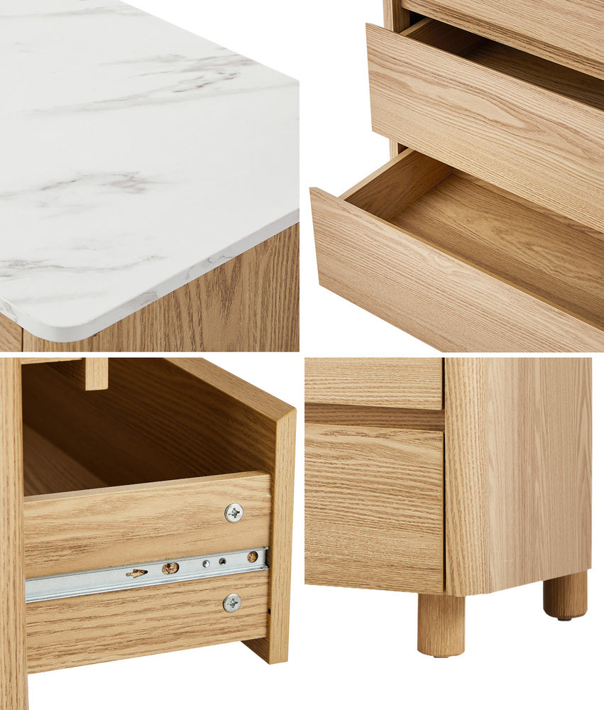 Oikiture 6 Chest of Drawers Dresser Faux Marble Top Natural-Chest of Drawerss-PEROZ Accessories