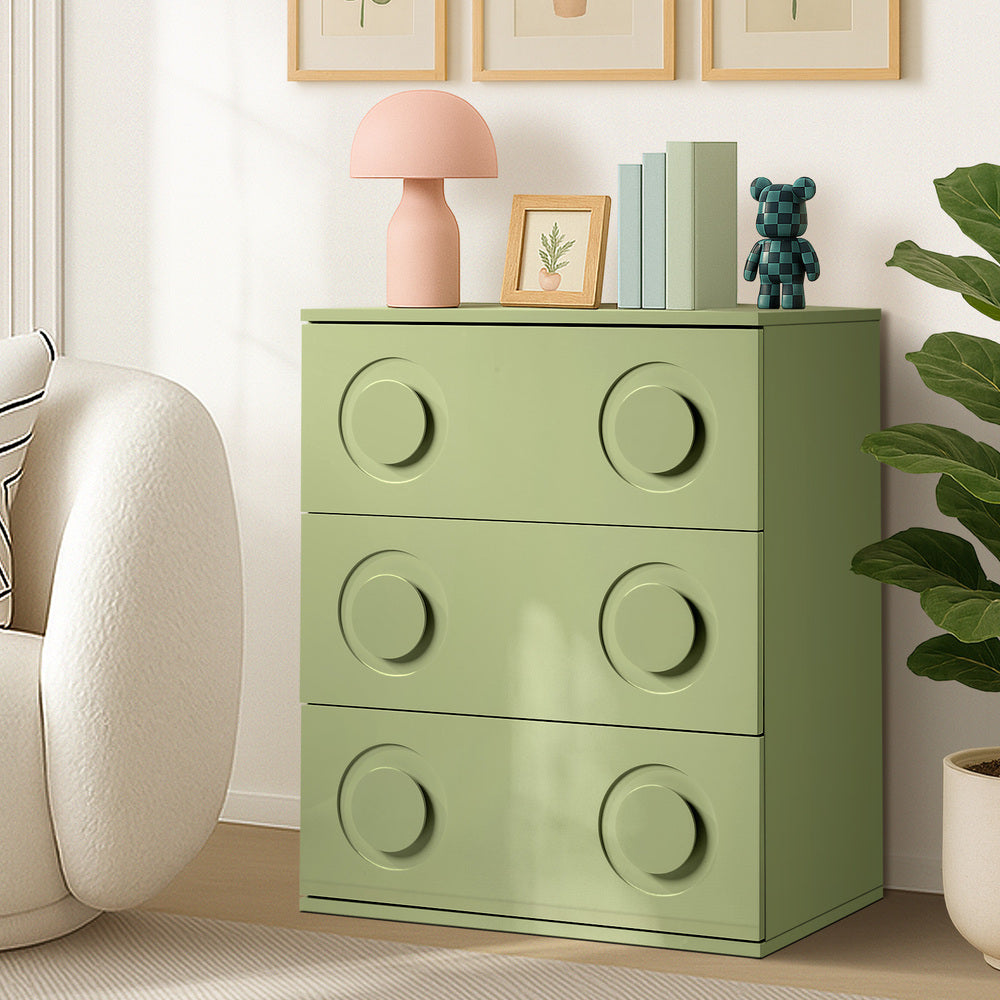 Oikiture 3 Chest of Drawers Cabinet Bedroom Dresser Night Stand Green-Chest of Drawers-PEROZ Accessories