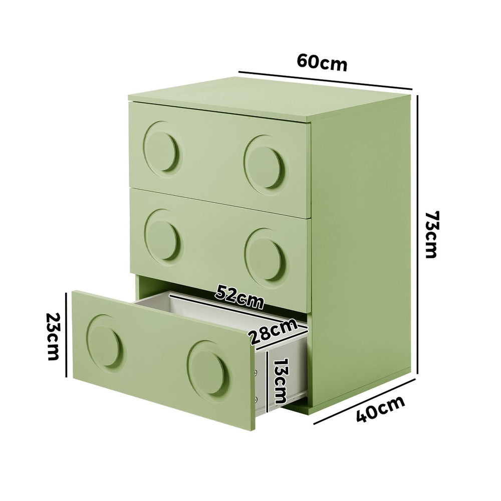 Oikiture 3 Chest of Drawers Cabinet Bedroom Dresser Night Stand Green-Chest of Drawers-PEROZ Accessories