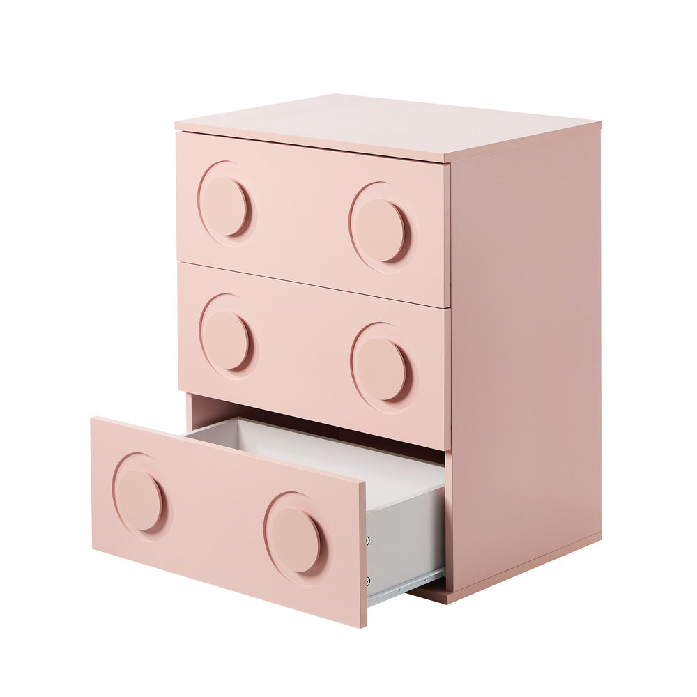 Oikiture 3 Chest of Drawers Cabinet Bedroom Dresser Night Stand Pink-Chest of Drawers-PEROZ Accessories