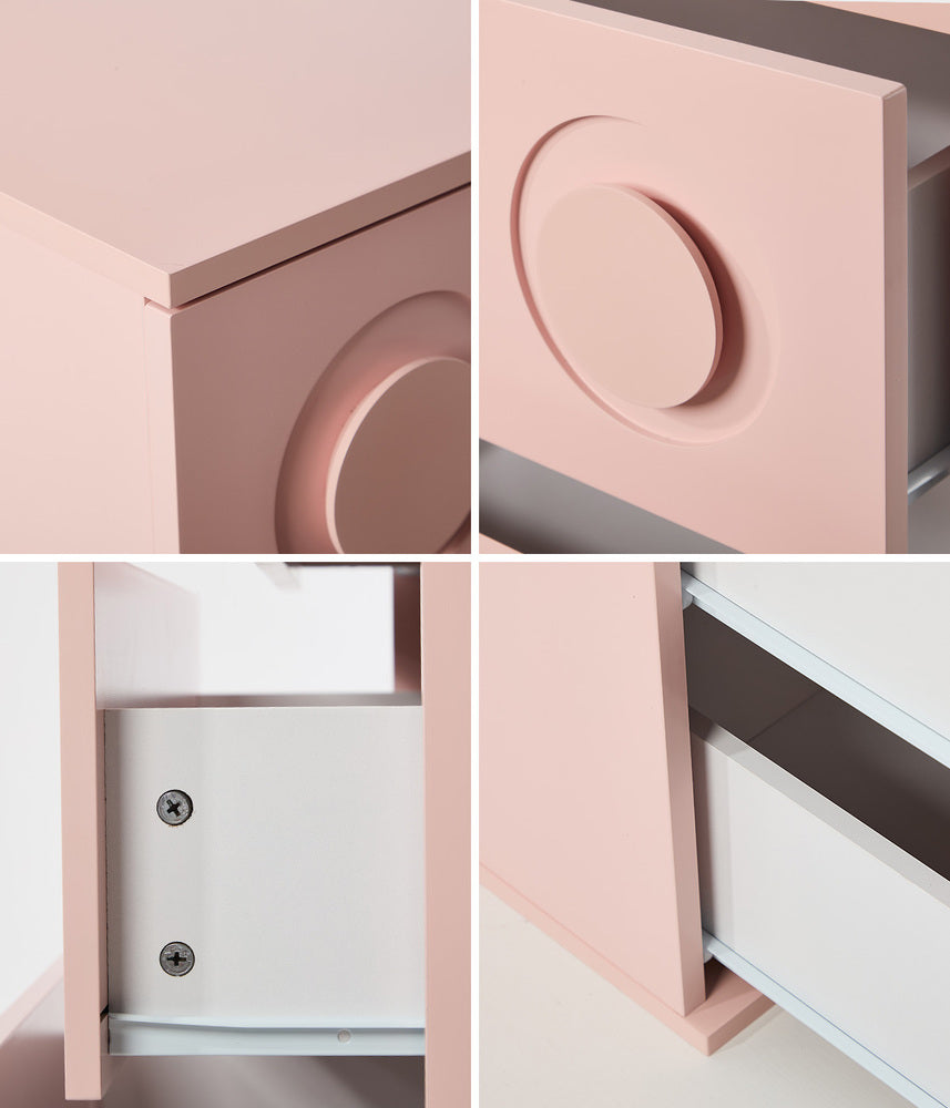 Oikiture 3 Chest of Drawers Cabinet Bedroom Dresser Night Stand Pink-Chest of Drawers-PEROZ Accessories